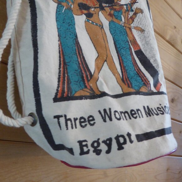 Egypt Three Women Musician Drawstring Shoulder Crossbody Canvas Bag - Picture 2 of 8